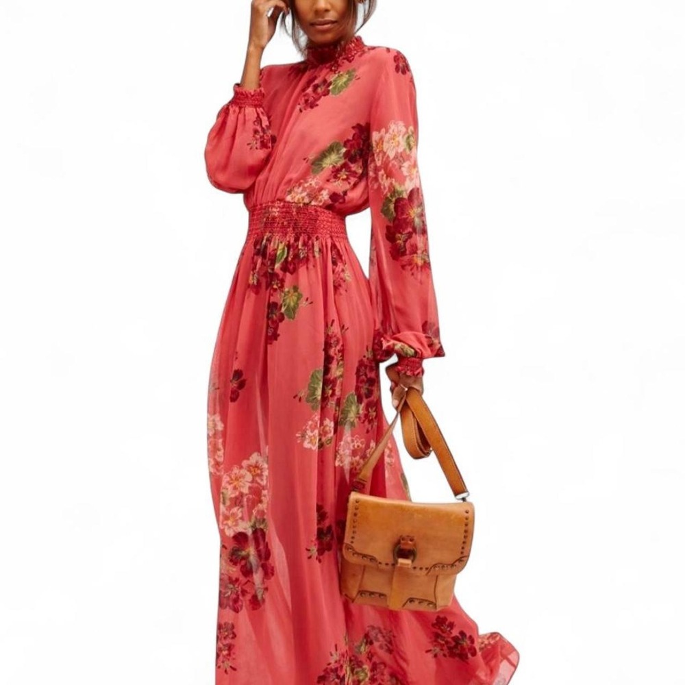 Free People Rose Bouquet Maxi Dress Pink Floral Long Sleeve Boho Small